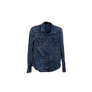 True Religion Georgia Western Snap Button Denim Shirt Acid Wash Women XS